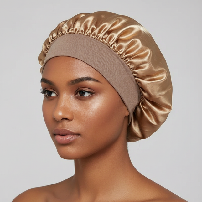 Women Satin Bonnet Hair Bonnet for Sleeping Hair Care Silk Bonnets Solid Wide-brimmed Sleeping Hat with Elastic Soft Band