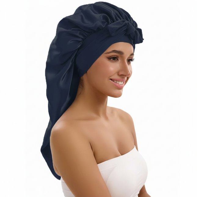 1/2/3pcs Satin Sleep Caps with Ribbon Tie - Black & Pink, Polyester Night Hats for Long Hair, Casual and Stylish Design