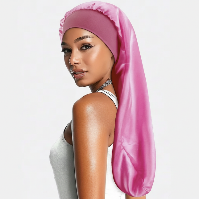 Soft Black Satin Hair Bonnet for Sleep & Shower - Elastic, Comfortable Wrap for Hair Protection and Style Preservation