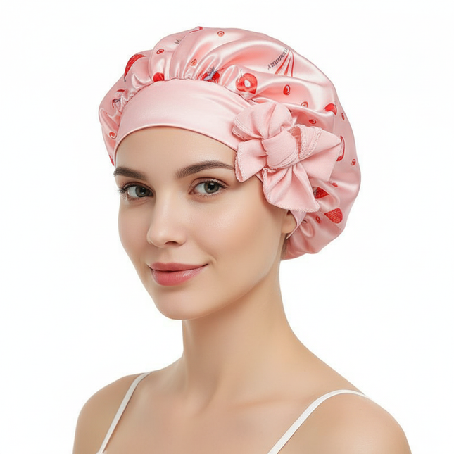 Wide Band Printed Kids Bonnet Shower Cap Silky Bonnet Curly Hair Boy Girls Adjustable Sleep Night Cap Baby Bow HeadWrap