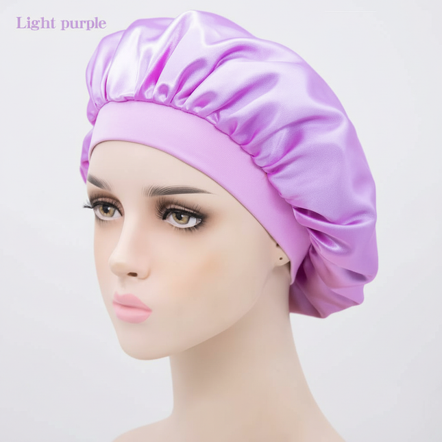 Unisex Imitation Silk Sleeping Hat Black Wine Navy Elastic Narrow Head Satin Bonnet Night Sleeping Shower Cap Hair Styling Tool