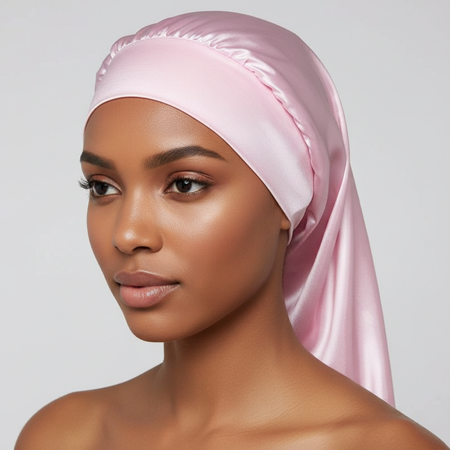 Long Women Large Satin Bonnet Silky Night Sleeping Cap Adjusting Button Night Hat Beauty Salon Hair Care Hat Bathroom Products