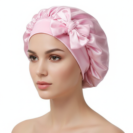 Women Satin Bonnet Solid Sleeping Hat Stretchy Tie Band Elastic Night Shower Cap Adjustable Hair Head Cover Bonnet for Women