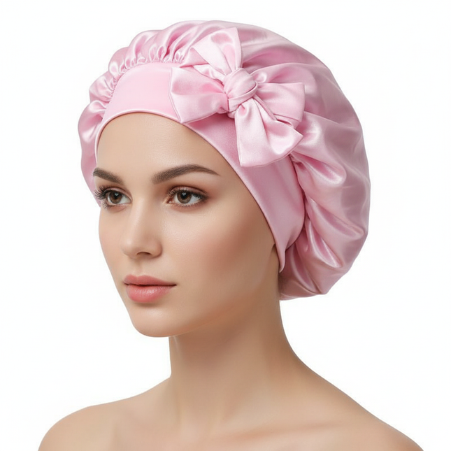 Women Satin Bonnet Solid Sleeping Hat Stretchy Tie Band Elastic Night Shower Cap Adjustable Hair Head Cover Bonnet for Women