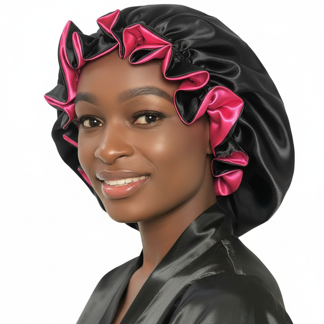 Double satin nightcap flanging wooden ear shower cap lace home hat Queen Lady Princess Hat