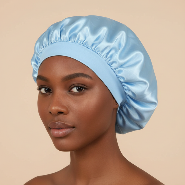 1pc Women's Solid Color Satin Wide-Brimmed Shower Cap, Suitable For Daily Use Silk Bonnet Satin Bonnet