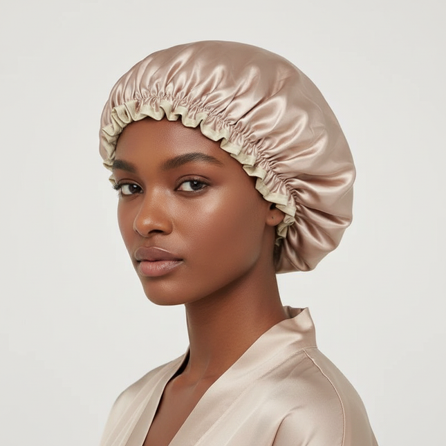 25cm Double Layer Waterproof Bath Hat Satin Cloth Shower Cap Round Dot Shower Hair Cover Women Supplies Hair Salon Bathing Caps