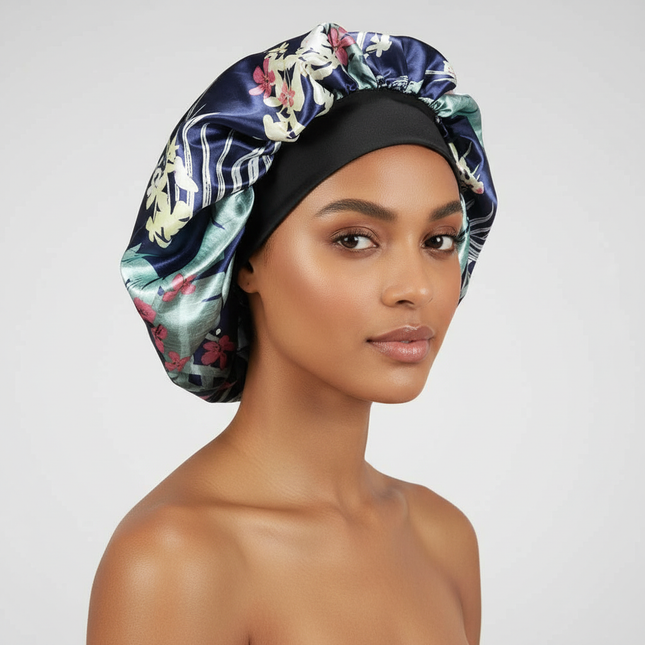 Patterned Satin Silk Sleep Bonnet for Women Long Curly Hair | Adjustable Tie Night Cap Maternity Hair Care Anti-Frizz