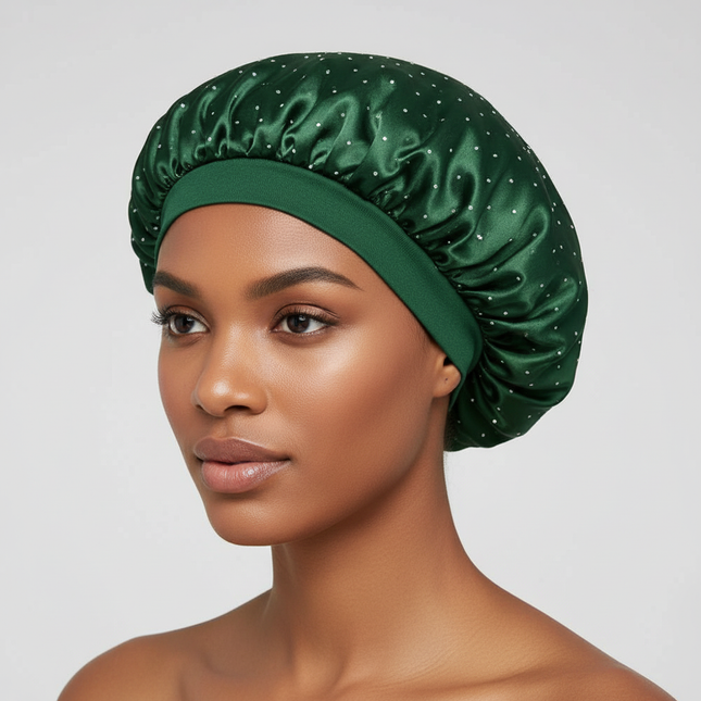Elegant Wide Band Satin Sleep Hat Soft Adjustable Elasticity Salon Headwrap Rhinestone Decorated Makeup Headband Hair Care