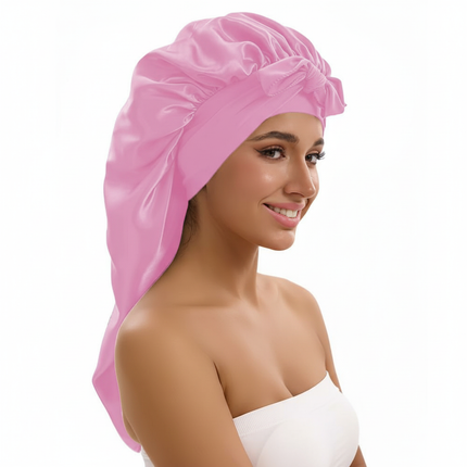 1/2/3pcs Satin Sleep Caps with Ribbon Tie - Black & Pink, Polyester Night Hats for Long Hair, Casual and Stylish Design