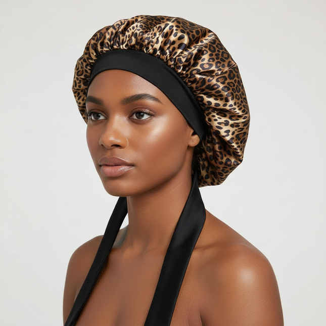 Patterned Satin Silk Sleep Bonnet for Women Long Curly Hair | Adjustable Tie Night Cap Maternity Hair Care Anti-Frizz