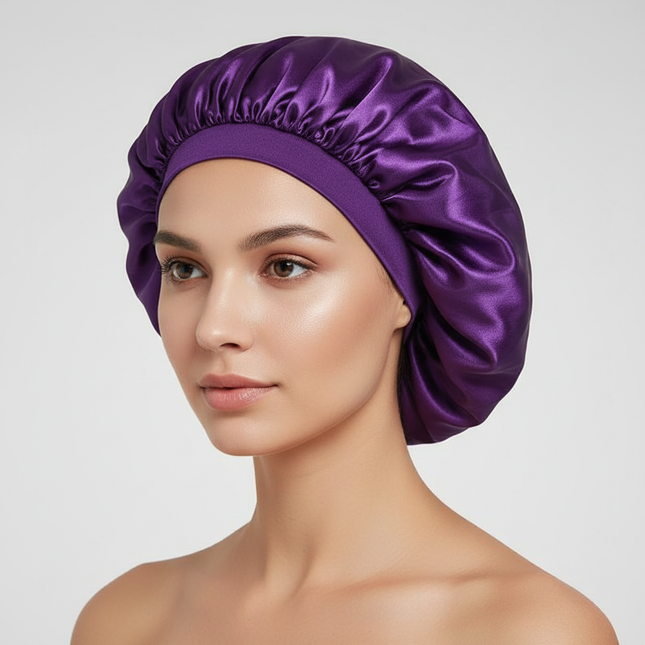 New Women Oversized Silky Hair Soft Elegant Bonnet Solid Color Satin Bonnet Sleeping Night Cap Elastic Shower Bath Hats
