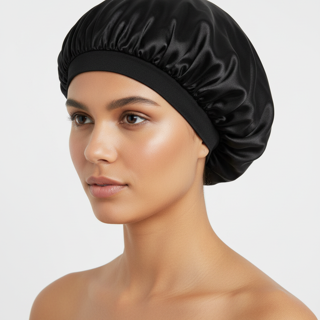 1pc Women's Solid Color Satin Wide-Brimmed Shower Cap, Suitable For Daily Use Silk Bonnet Satin Bonnet