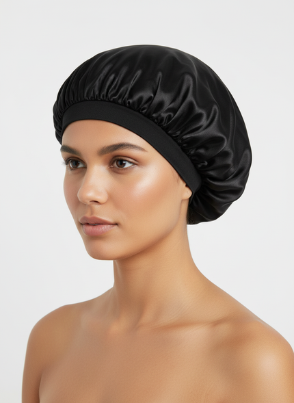 1pc Women's Solid Color Satin Wide-Brimmed Shower Cap, Suitable For Daily Use Silk Bonnet Satin Bonnet