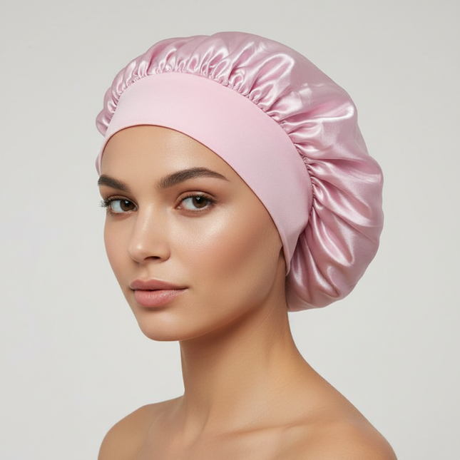 Women Satin Bonnet Hair Bonnet for Sleeping Hair Care Silk Bonnets Solid Wide-brimmed Sleeping Hat with Elastic Soft Band
