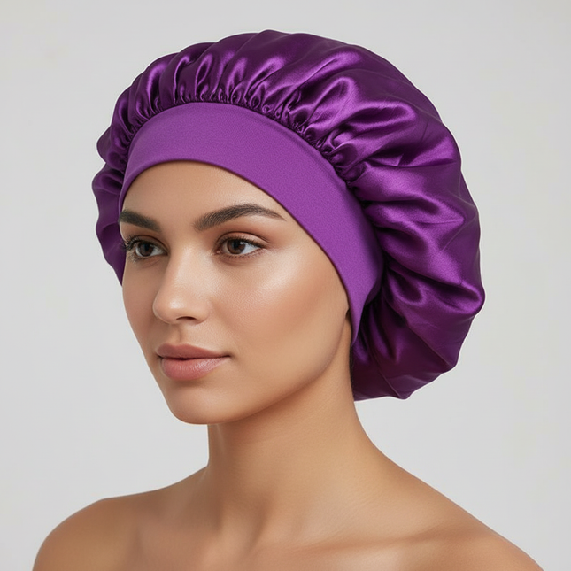 Women Satin Bonnet Hair Bonnet for Sleeping Hair Care Silk Bonnets Solid Wide-brimmed Sleeping Hat with Elastic Soft Band