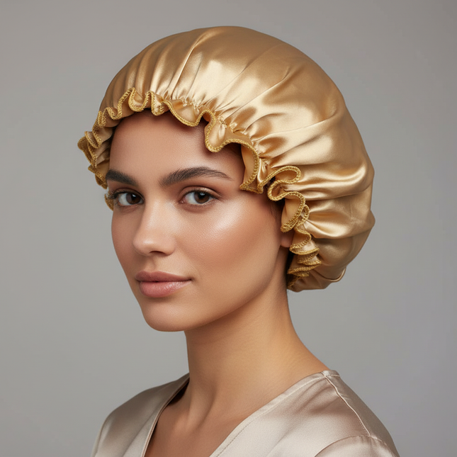 Adults Satin Nightcap Wide-brimmed Hair Loss Cap Solid Color Men Women Sleeping Cap