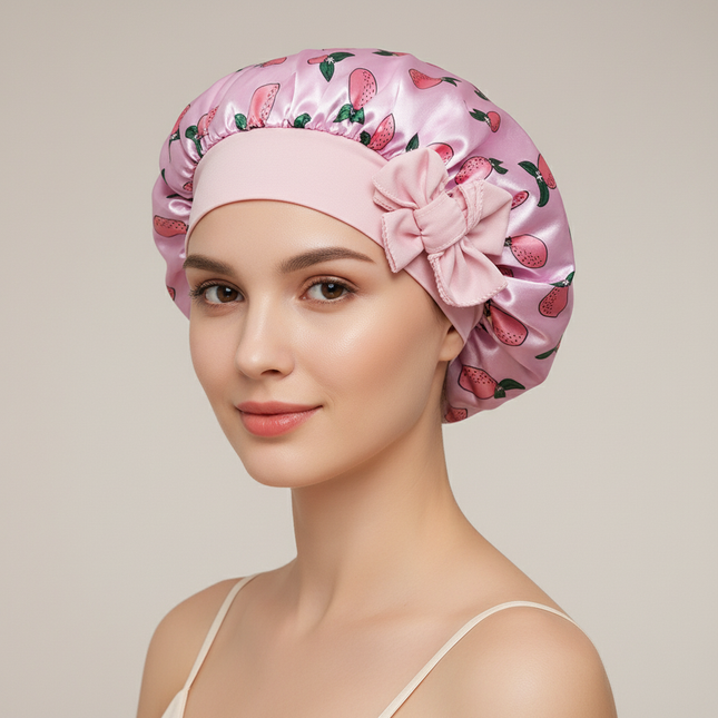 Wide Band Printed Kids Bonnet Shower Cap Silky Bonnet Curly Hair Boy Girls Adjustable Sleep Night Cap Baby Bow HeadWrap