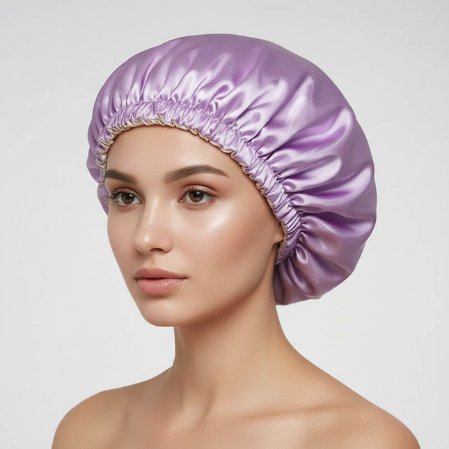 Adjustable Double Layer Satin Bonnet Nightcap Doubleside Women Round Shower Caps Night Sleep Soft Smooth Hat Solid Black Lining