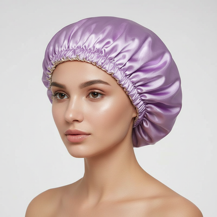 Adjustable Double Layer Satin Bonnet Nightcap Doubleside Women Round Shower Caps Night Sleep Soft Smooth Hat Solid Black Lining