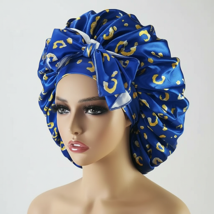 New Large Satin Bonnet Silk Night Sleeping Cap with Head Tie Band Bonnet Edge Wrap for Women Curly Braid Hair