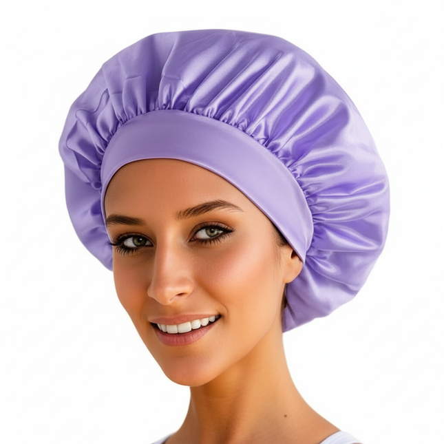 New Satin Wide Brim Nightcap Silky Bonnet Hair Wrap For Sleeping Sleep Cap With Elastic Soft Band Styling Cap Wash Face Nightcap