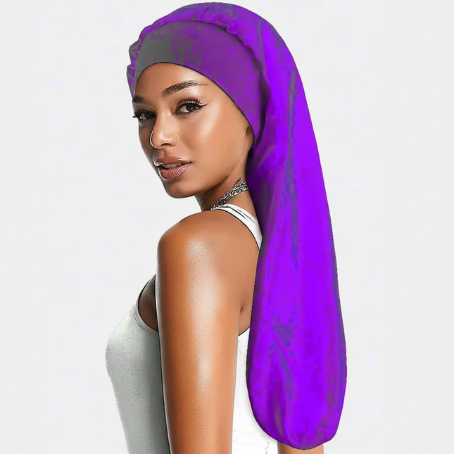 Soft Black Satin Hair Bonnet for Sleep & Shower - Elastic, Comfortable Wrap for Hair Protection and Style Preservation