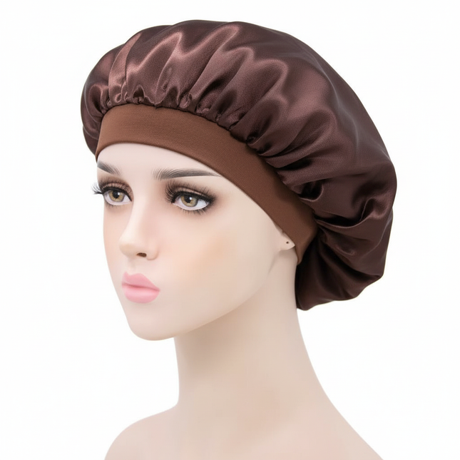 Unisex Imitation Silk Sleeping Hat Black Wine Navy Elastic Narrow Head Satin Bonnet Night Sleeping Shower Cap Hair Styling Tool