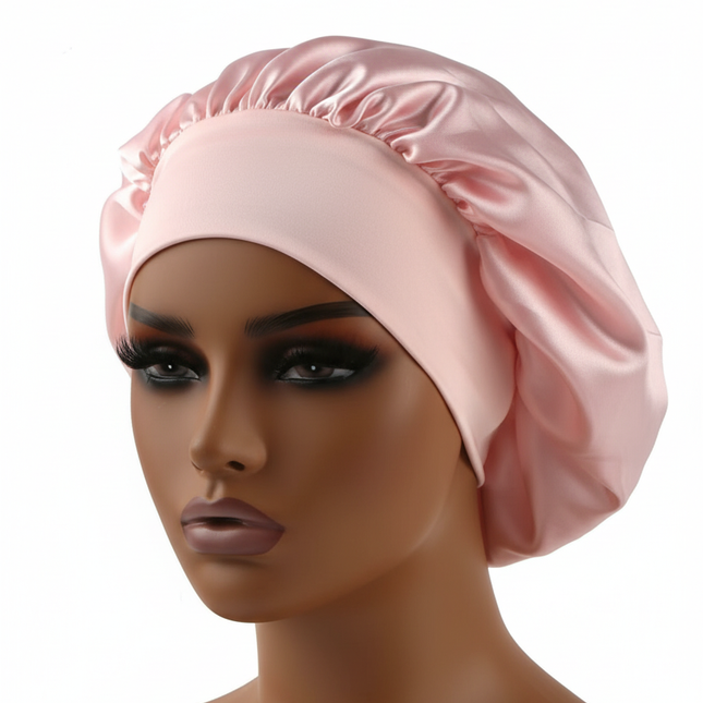 Normal adult sized Head Wrap Elastic Band Bonnet sleep cap Satin Silky Bonnet Sleep Black Pink color choice