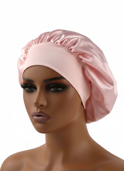 Normal adult sized Head Wrap Elastic Band Bonnet sleep cap Satin Silky Bonnet Sleep Black Pink color choice
