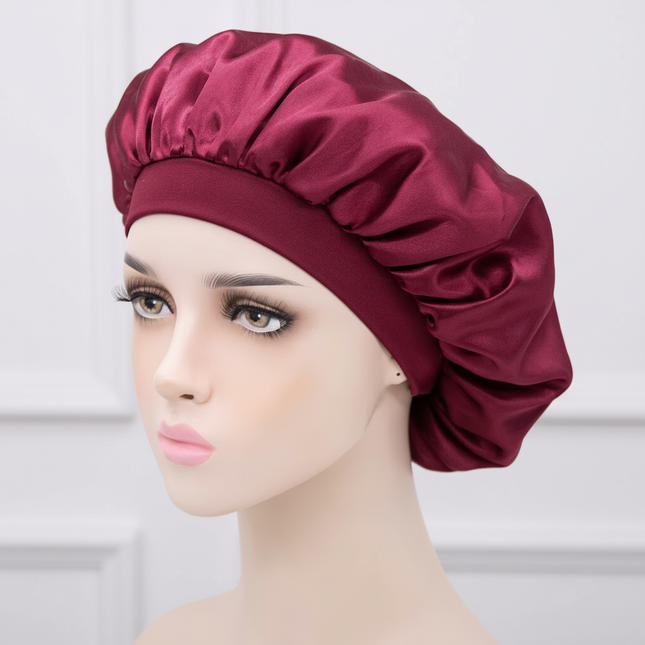 Unisex Imitation Silk Sleeping Hat Black Wine Navy Elastic Narrow Head Satin Bonnet Night Sleeping Shower Cap Hair Styling Tool
