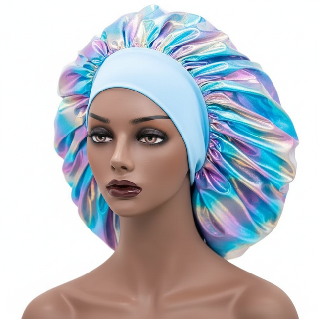Women Large Sleeping Cap Laser Color Satin Elastic Bonnet Silky Bonnets Muslim Hijabs Lady Shower Cap Beauty Hair Care Cap
