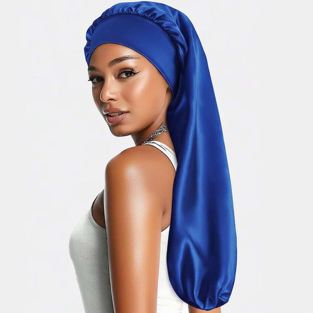 Soft Black Satin Hair Bonnet for Sleep & Shower - Elastic, Comfortable Wrap for Hair Protection and Style Preservation
