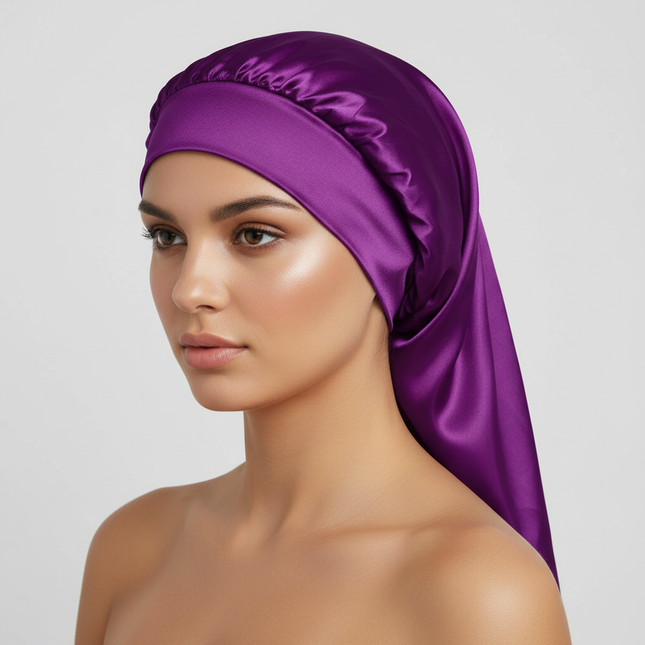 Long Satin Bonnet Sleep Cap Silk Sleeping Cap With Wide Elastic Band Loose Night Hat For Women Braids Curly Hair Natural Hair