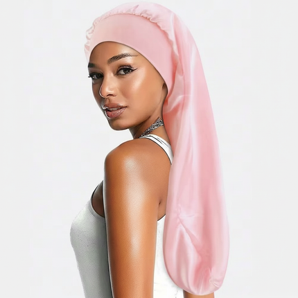 Soft Black Satin Hair Bonnet for Sleep & Shower - Elastic, Comfortable Wrap for Hair Protection and Style Preservation