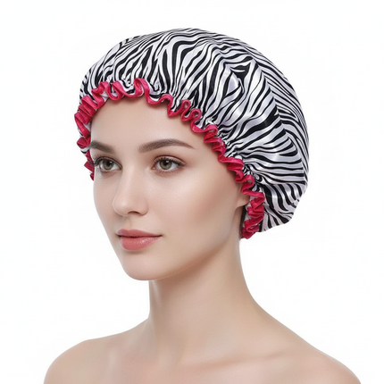 1PC Waterproof Shower Cap Leopard Print Double Layer Elastic Shower Hair Cover Reusable Wave Point Shower Cap Bathroom Supplies