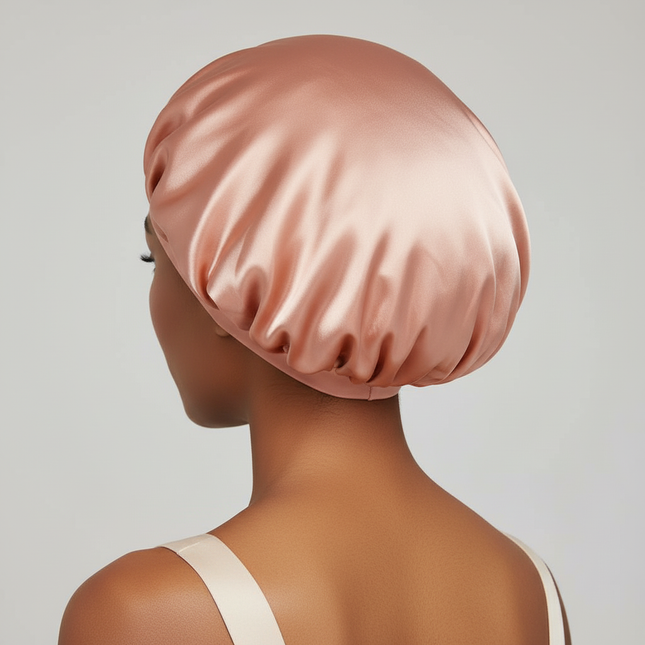 Adjustable Double Layer Satin Bonnet Nightcap Doubleside Women Round Shower Caps Night Sleep Polyester Hat Solid Black Lining - gallery 1