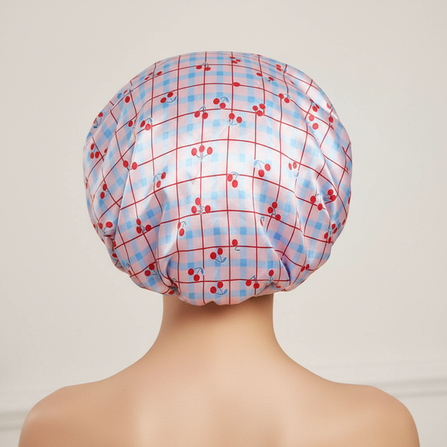 Two-Piece Set Silk Bonnet for Sleeping Women, Printing Satin Hair Shower Cap Tie Band Adjustable Straps Head Wrap for Curly Hair - gallery 1