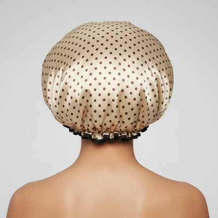 25cm Double Layer Waterproof Bath Hat Satin Cloth Shower Cap Round Dot Shower Hair Cover Women Supplies Hair Salon Bathing Caps - gallery 1