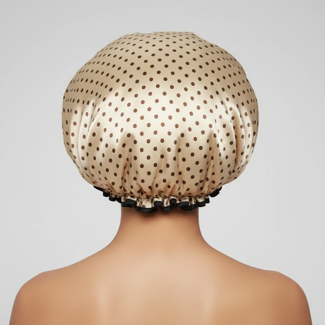 25cm Double Layer Waterproof Bath Hat Satin Cloth Shower Cap Round Dot Shower Hair Cover Women Supplies Hair Salon Bathing Caps - gallery 1