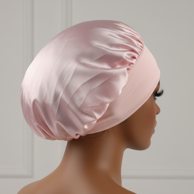 Normal adult sized Head Wrap Elastic Band Bonnet sleep cap Satin Silky Bonnet Sleep Black Pink color choice - gallery 1