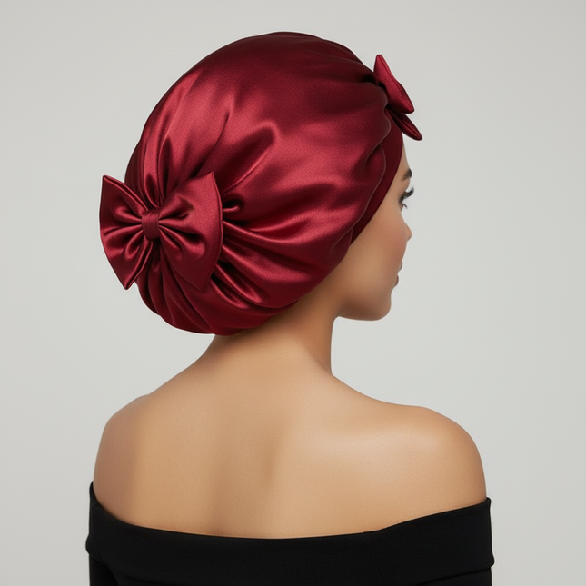 Women Satin Bonnet Solid Sleeping Hat Stretchy Tie Band Elastic Night Shower Cap Adjustable Hair Head Cover Bonnet for Women - gallery 1