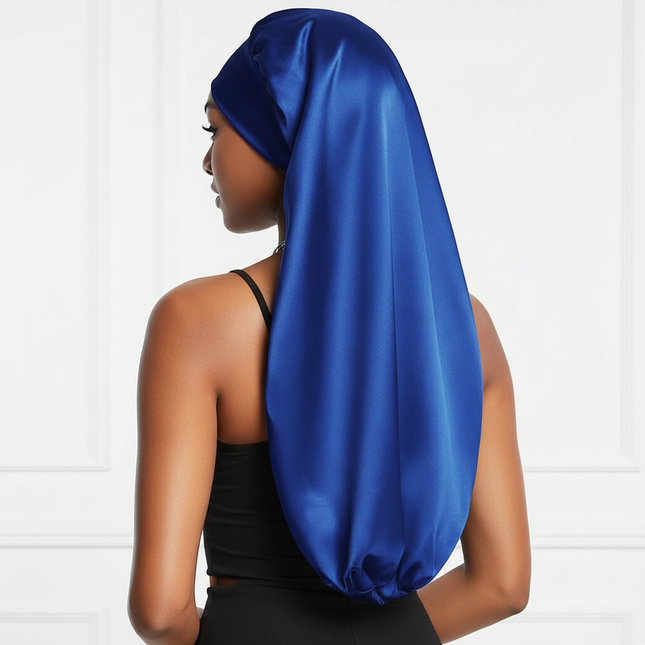 Soft Black Satin Hair Bonnet for Sleep & Shower - Elastic, Comfortable Wrap for Hair Protection and Style Preservation - gallery 1