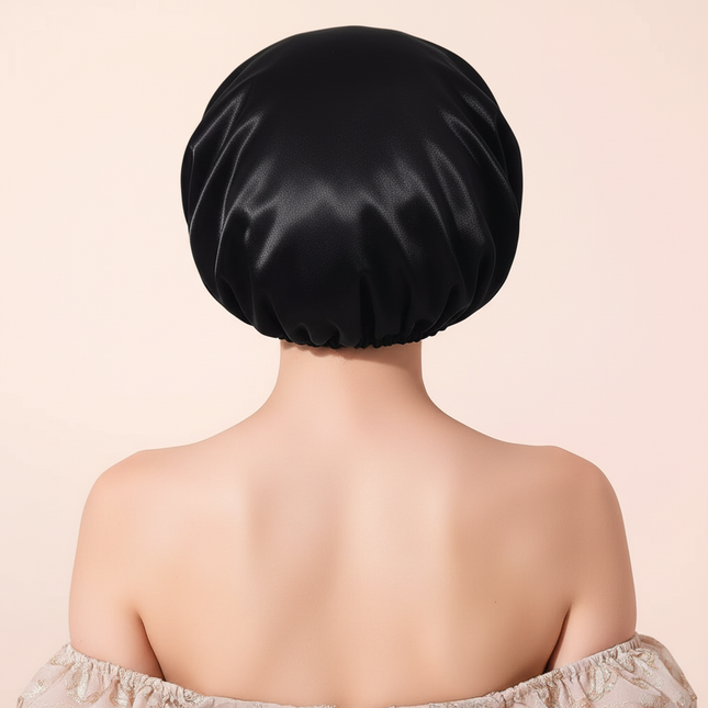 Large Female Shower Cap Solid Color Satin Double Layer Waterproof Bath Cap Peva Hair Baking Oil Cap Care Cap Shower Cap - gallery 1