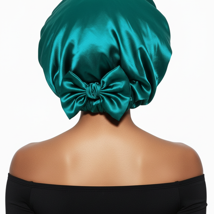 New Satin Double Layer Bonnet Solid Wide Tie Band Stretch Head Silky Bonnet Edge Wrap Nightcap Hair Care Shower Bonnet for Women - gallery 1