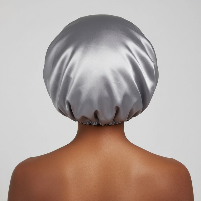 Adjustable Double Layer Satin Bonnet Nightcap Doubleside Women Round Shower Caps Night Sleep Polyester Hat Solid Black Lining - gallery 1