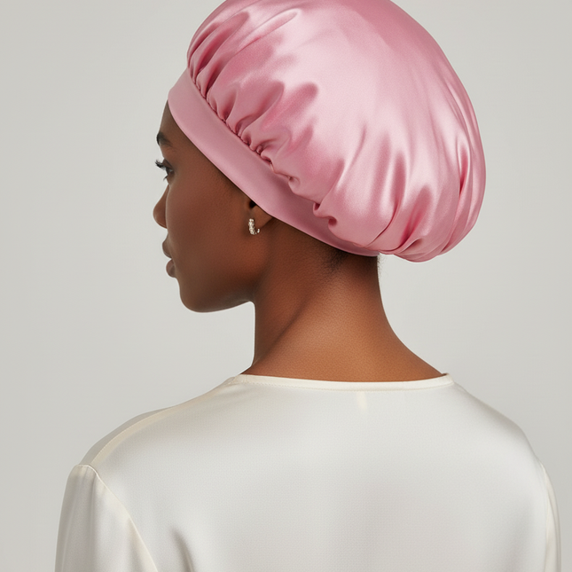 1pc Women's Solid Color Satin Wide-Brimmed Shower Cap, Suitable For Daily Use Silk Bonnet Satin Bonnet - gallery 1