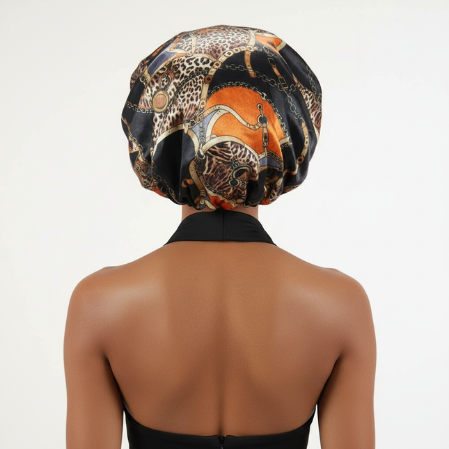 Patterned Satin Silk Sleep Bonnet for Women Long Curly Hair | Adjustable Tie Night Cap Maternity Hair Care Anti-Frizz - gallery 1