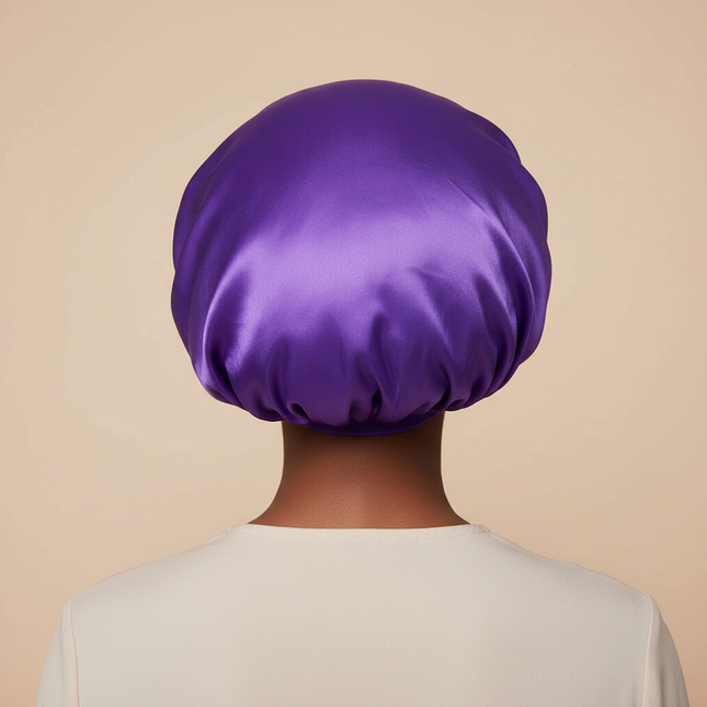 1pc Women's Solid Color Satin Wide-Brimmed Shower Cap, Suitable For Daily Use Silk Bonnet Satin Bonnet - gallery 1