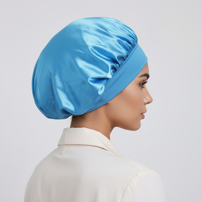 Women Satin Bonnet Hair Bonnet for Sleeping Hair Care Silk Bonnets Solid Wide-brimmed Sleeping Hat with Elastic Soft Band - gallery 1